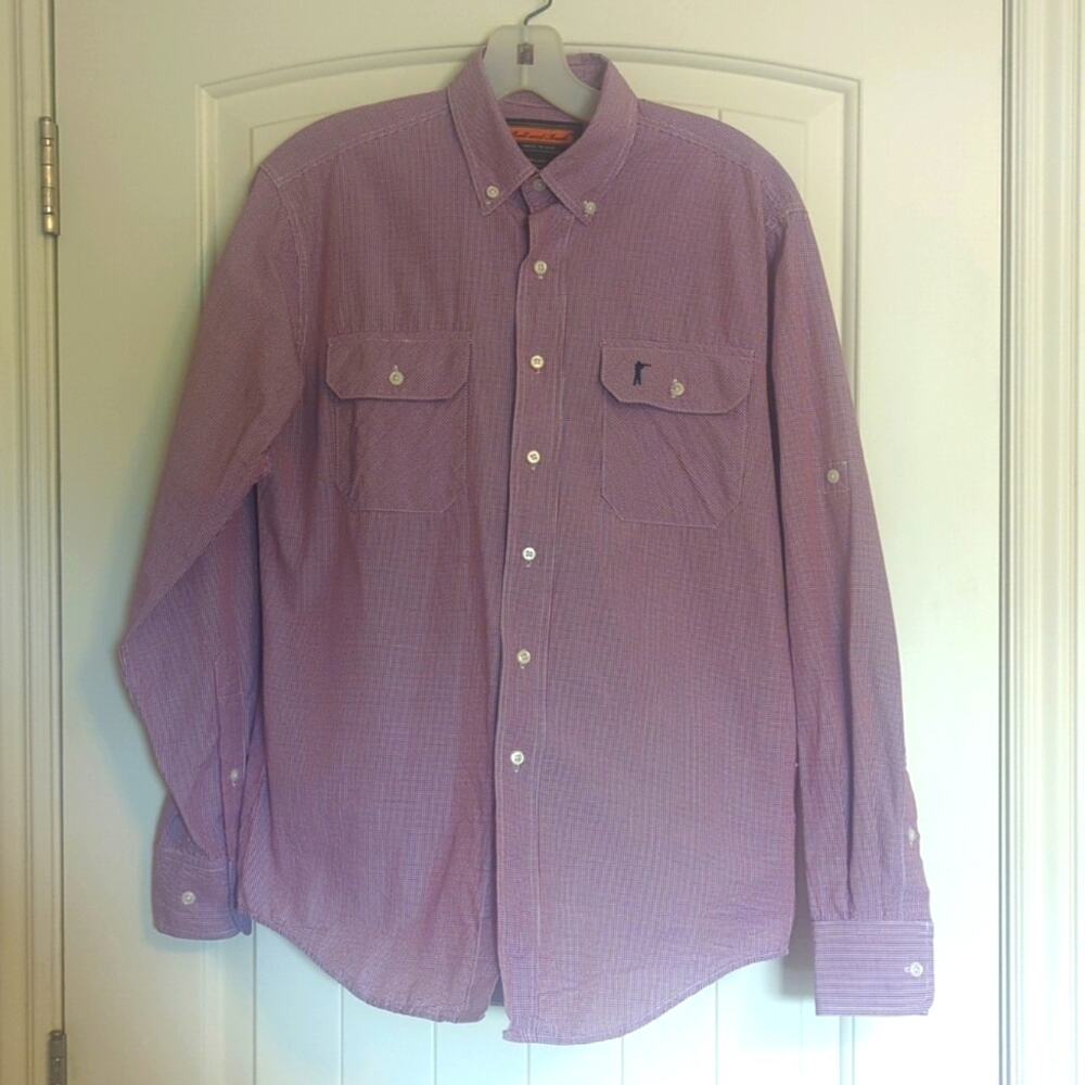 Ball and Buck Made in USA 100% Cotton Red Checked Long Sleeve Button Down Men S